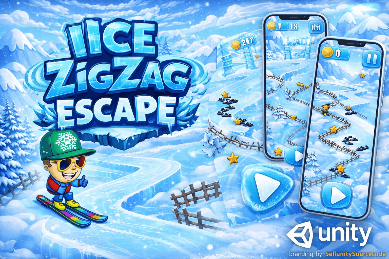 Ice ZigZag Escape: 2D Endless Casual Game Unity Source Code (Android/iOS/WebGL) source code