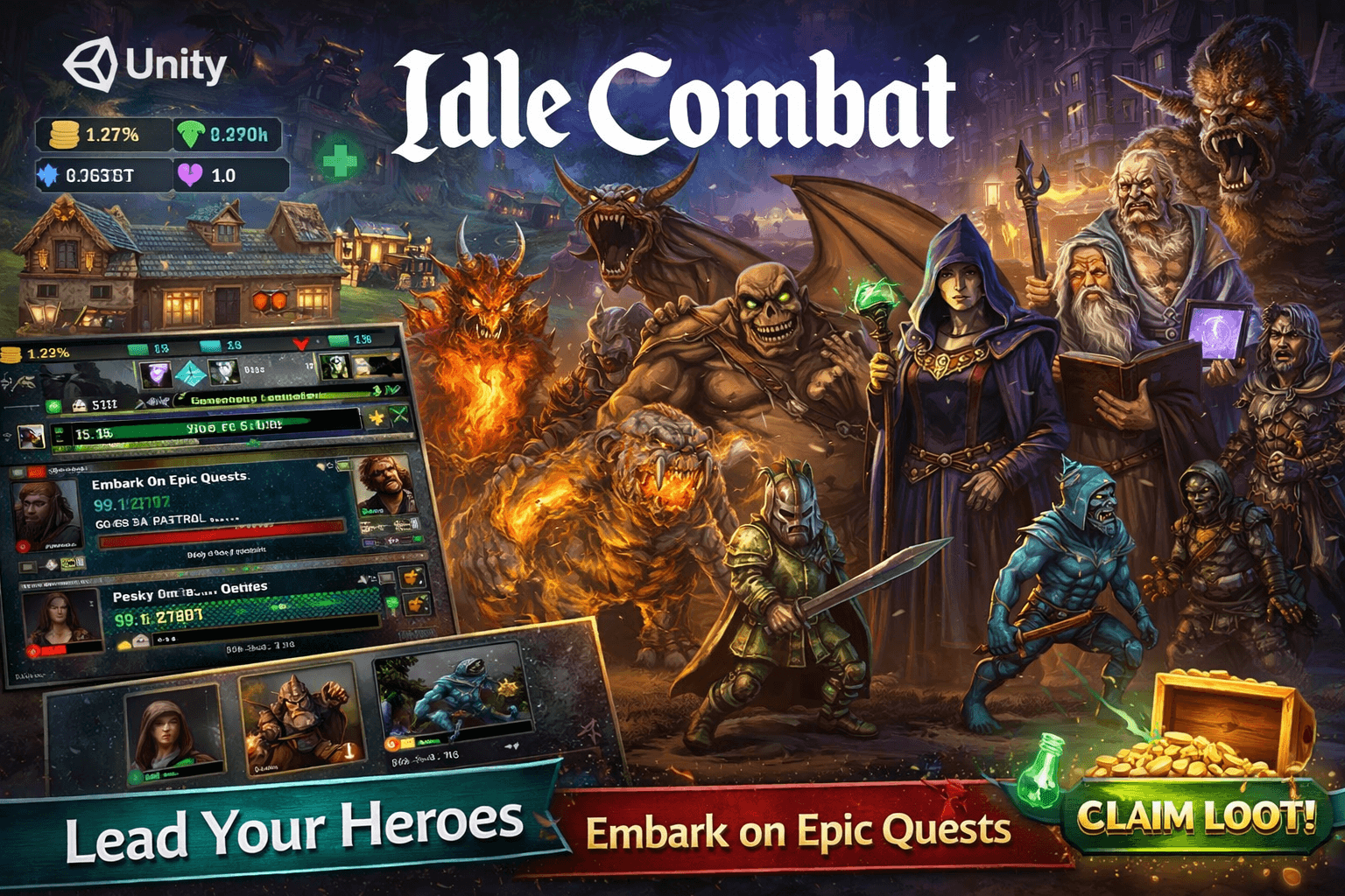 Idle Combat: Incremental RPG Unity Source Code – Guild & Village Builder source code