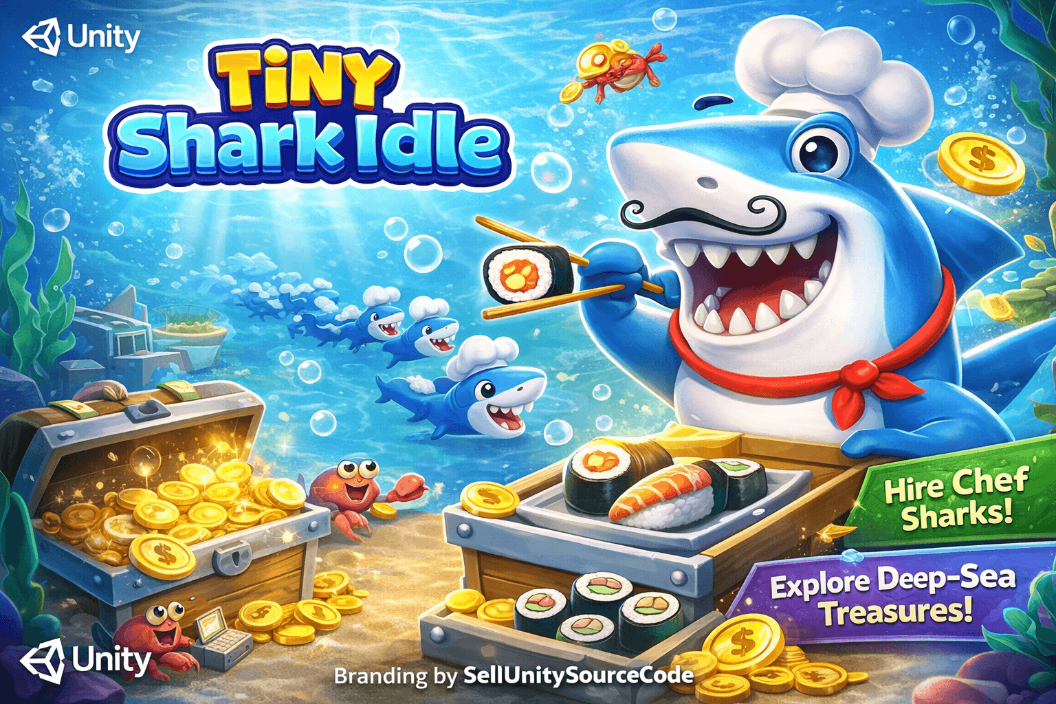 Tiny Shark Idle: Underwater Sushi Empire Tycoon Unity Source Code source code